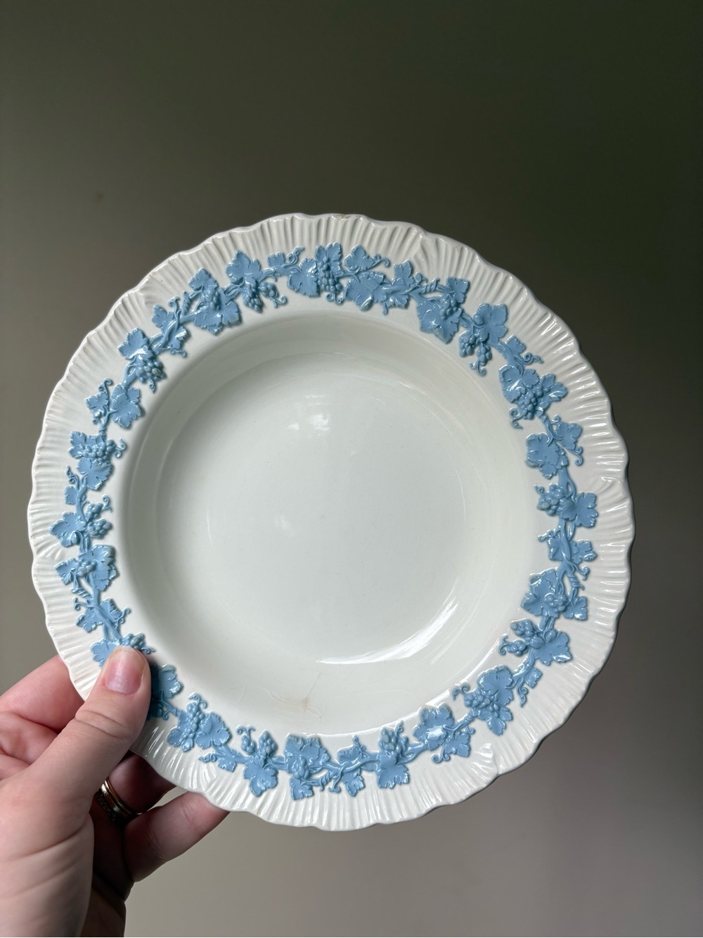 Wedgwood Queensware Cream and Blue Soup Bowl